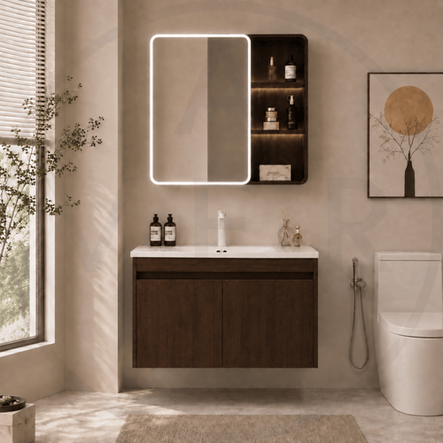 Avera Halo Bathroom Vanity Set – Walnut Wood