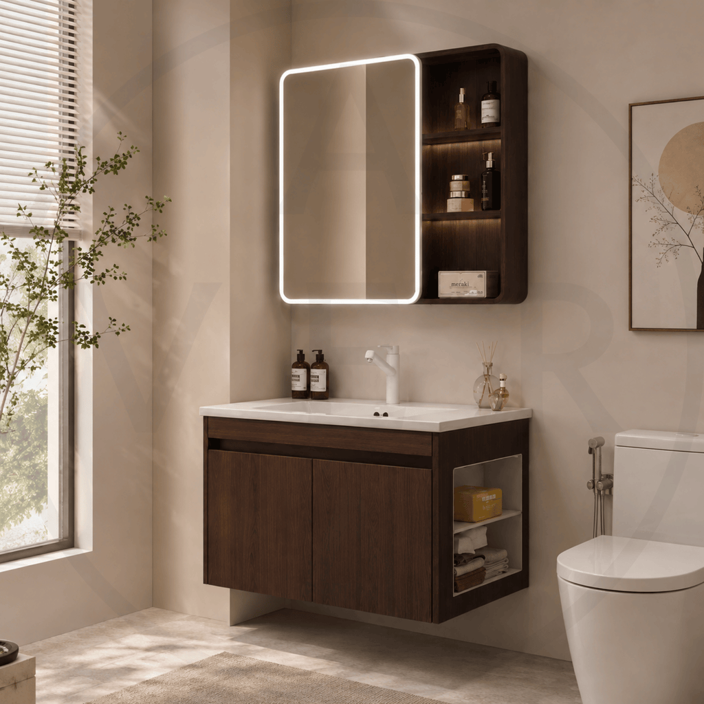 Avera Halo Bathroom Vanity Set – Walnut Wood