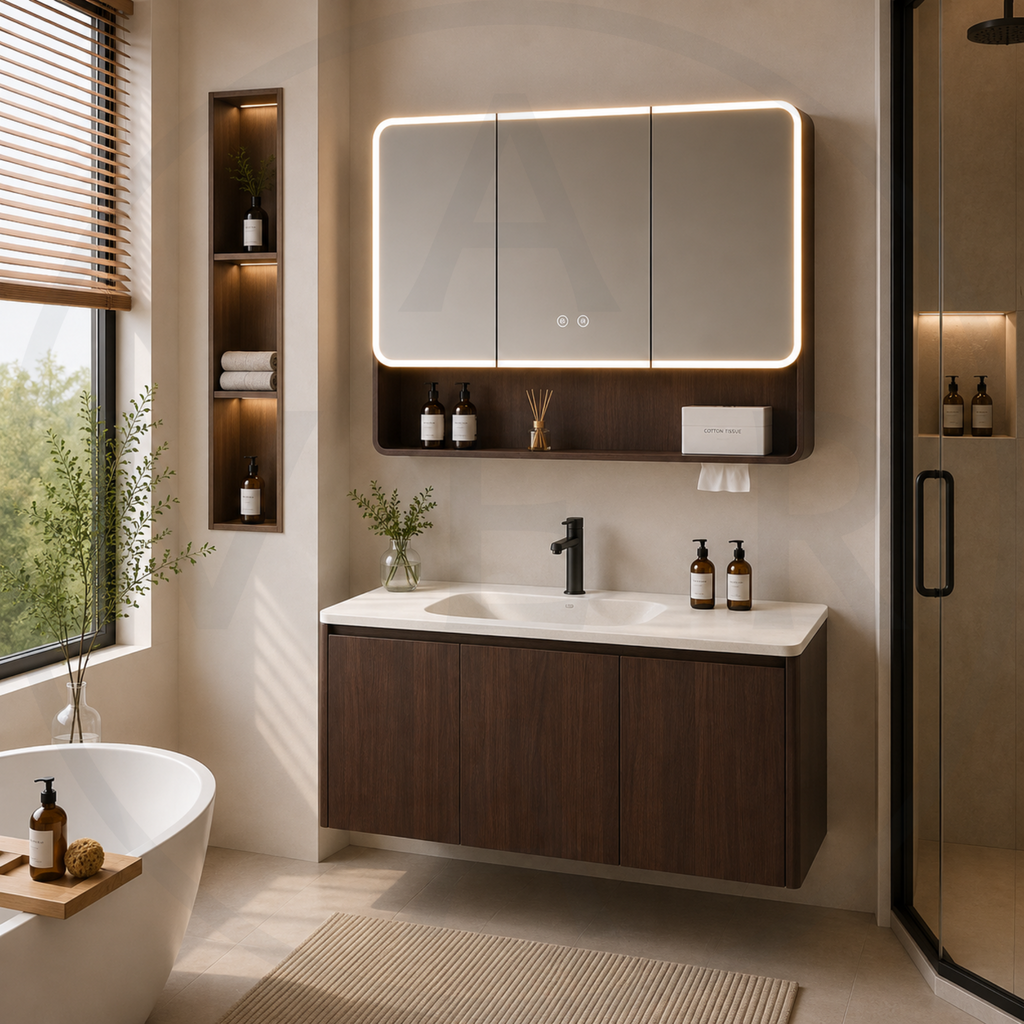 Avera Terra Signature Sintered Stone Basin Door Style Bathroom Vanity Set - Walnut