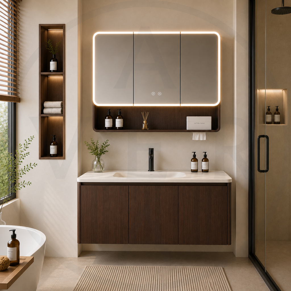 Avera Terra Signature Sintered Stone Basin Door Style Bathroom Vanity Set - Walnut