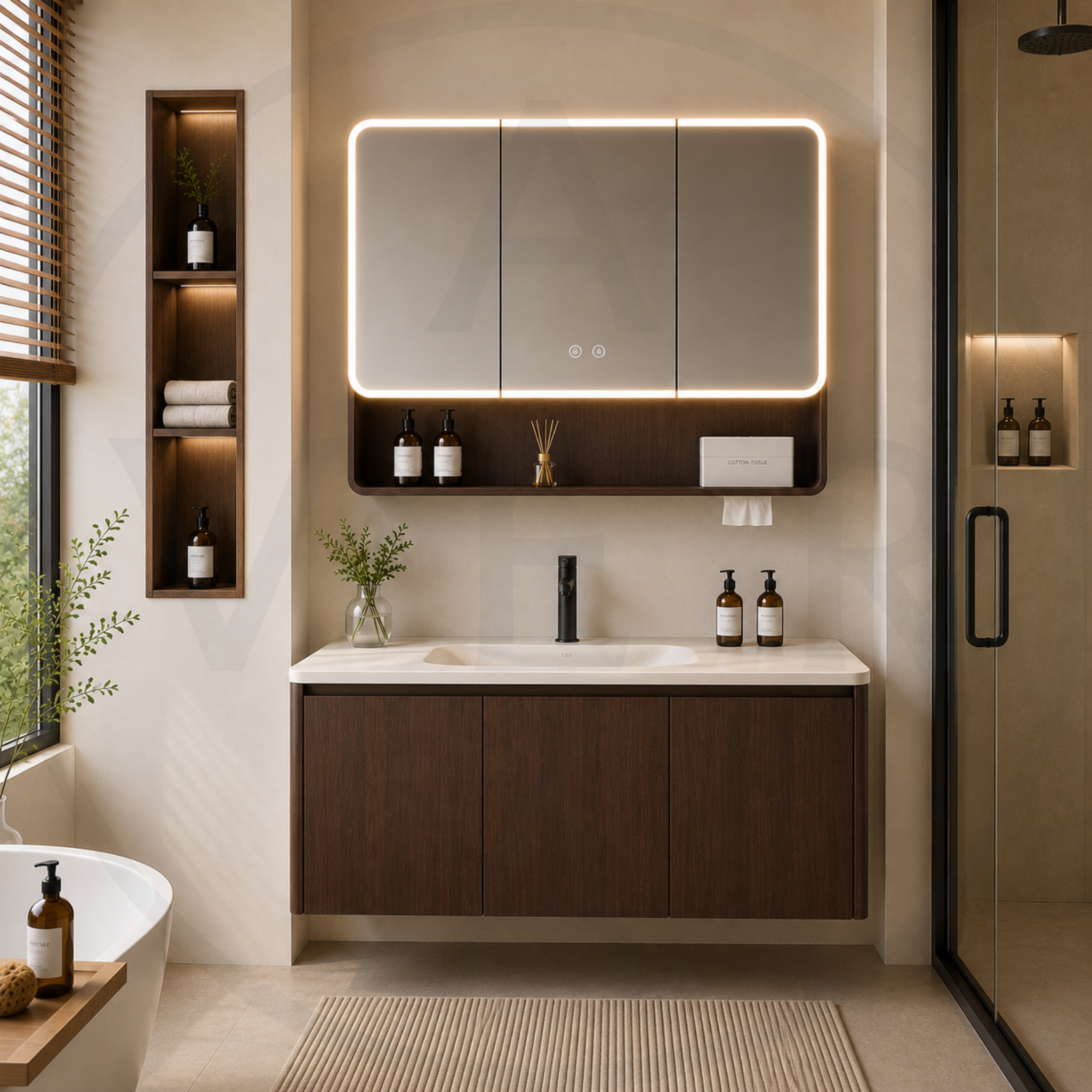 Avera Terra Signature Sintered Stone Basin Door Style Bathroom Vanity Set - Walnut