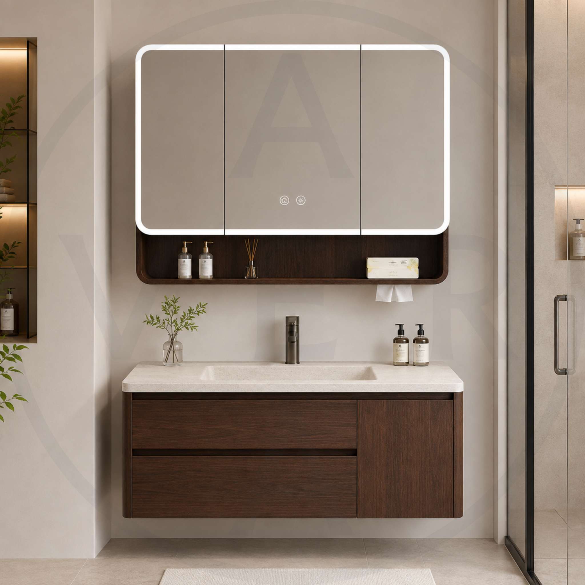 Avera Terra Signature Sintered Stone Basin Bathroom Vanity Set - Walnut