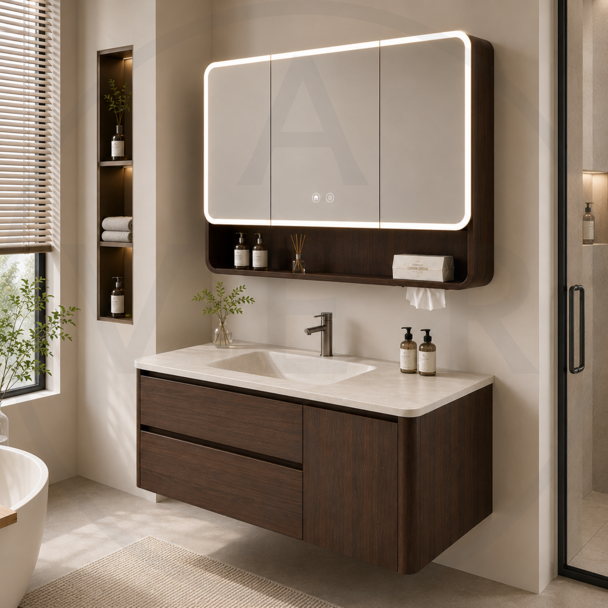 Avera Terra Signature Sintered Stone Basin Bathroom Vanity Set - Walnut