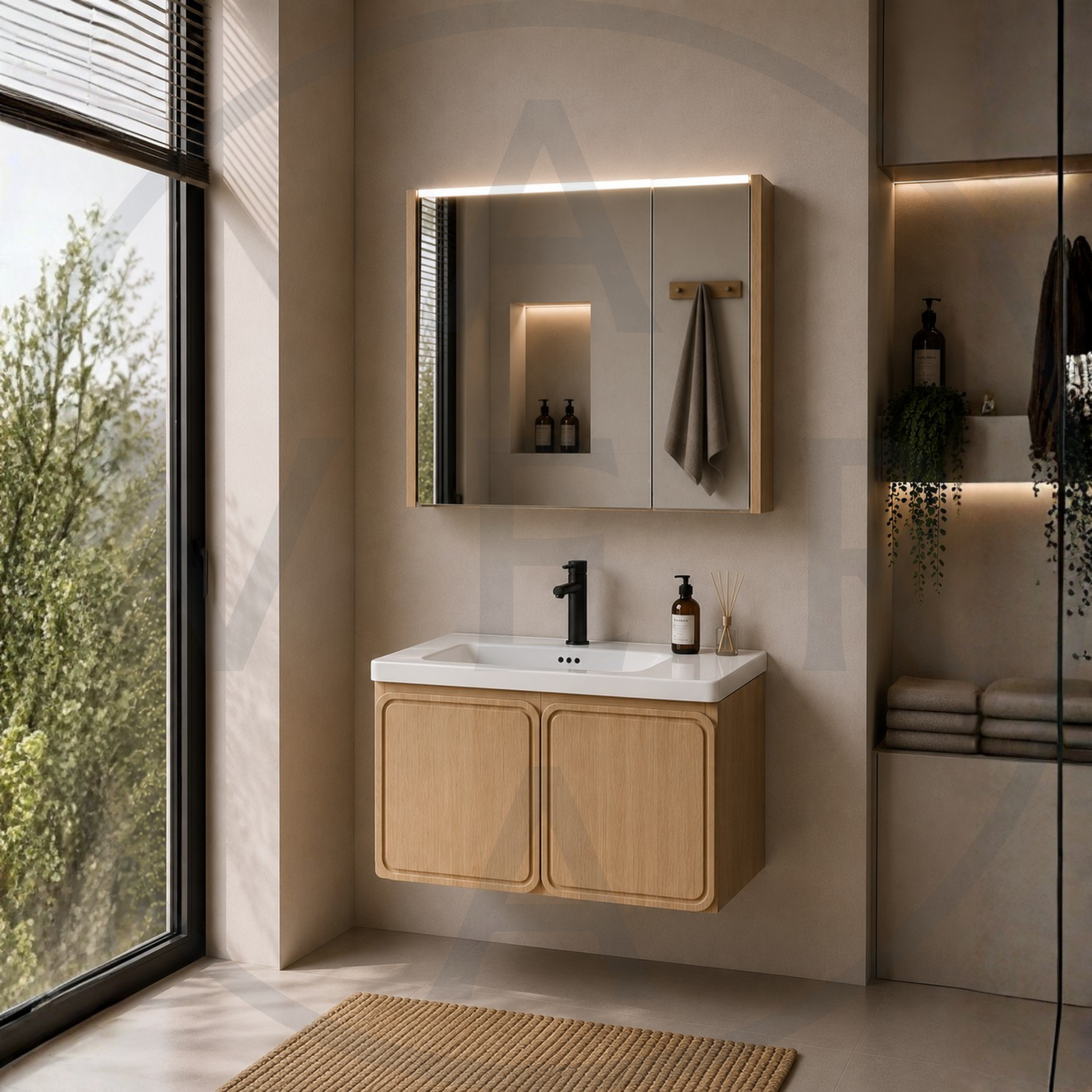 Avera Nola Ceramic Basin Bathroom Vanity Set – Natural Wood
