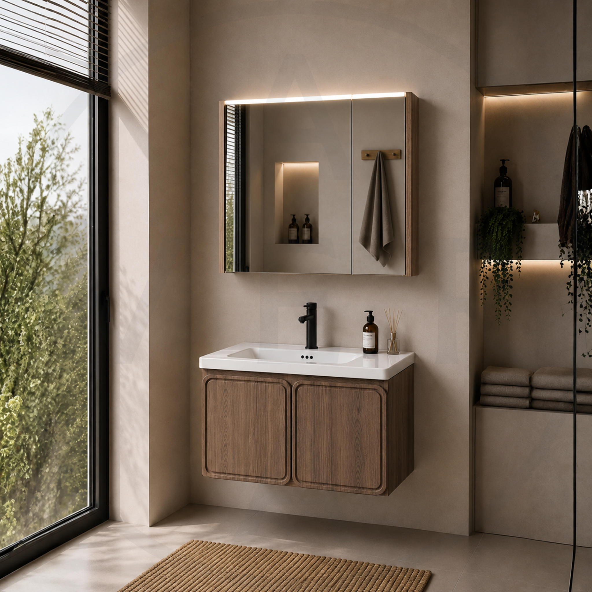 Avera Nola Ceramic Basin Bathroom Vanity Set – Walnut Wood